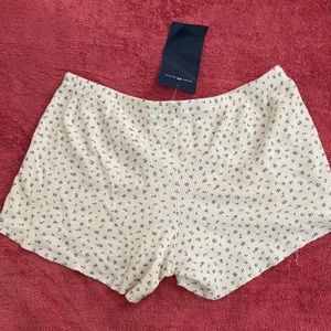 Brandy Melville dark blue floral shorts waffle thermal cream raw hem shorts